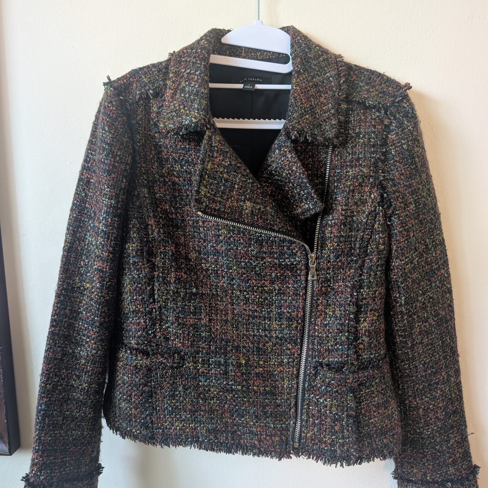 Ann Taylor Tweed Blazer With Fringe Size 4